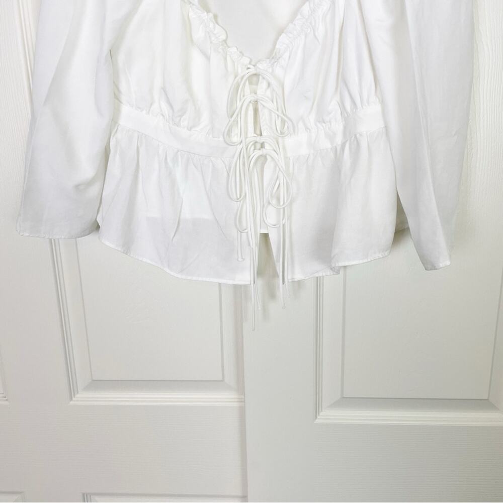 Brock Collection x H&M Tie Front Ivory Blouse Linen Blend 3/4 Sleeve NWOT Sz L - Picture 5 of 10